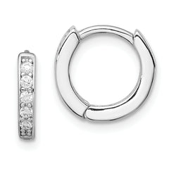 Sterling Silver Rhodium-plated CZ Hinged Hoop Earrings