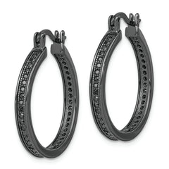 Sterling Silver Black Rhodium-plated Black CZ Round Hoop Earrings