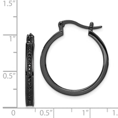 Sterling Silver Black Rhodium-plated Black CZ Round Hoop Earrings