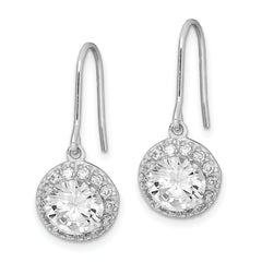 Sterling Silver Rhodium-plated Polished Round CZ Halo Dangle Earrings