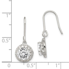 Sterling Silver Rhodium-plated Polished Round CZ Halo Dangle Earrings