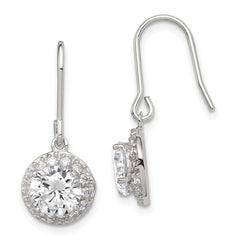 Sterling Silver Rhodium-plated Polished Round CZ Halo Dangle Earrings