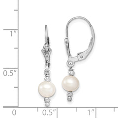 Sterling Silver Rhodium-plated Polished White 6-7mm Freshwater Cultured Pearl Leverback Dangle Earrings