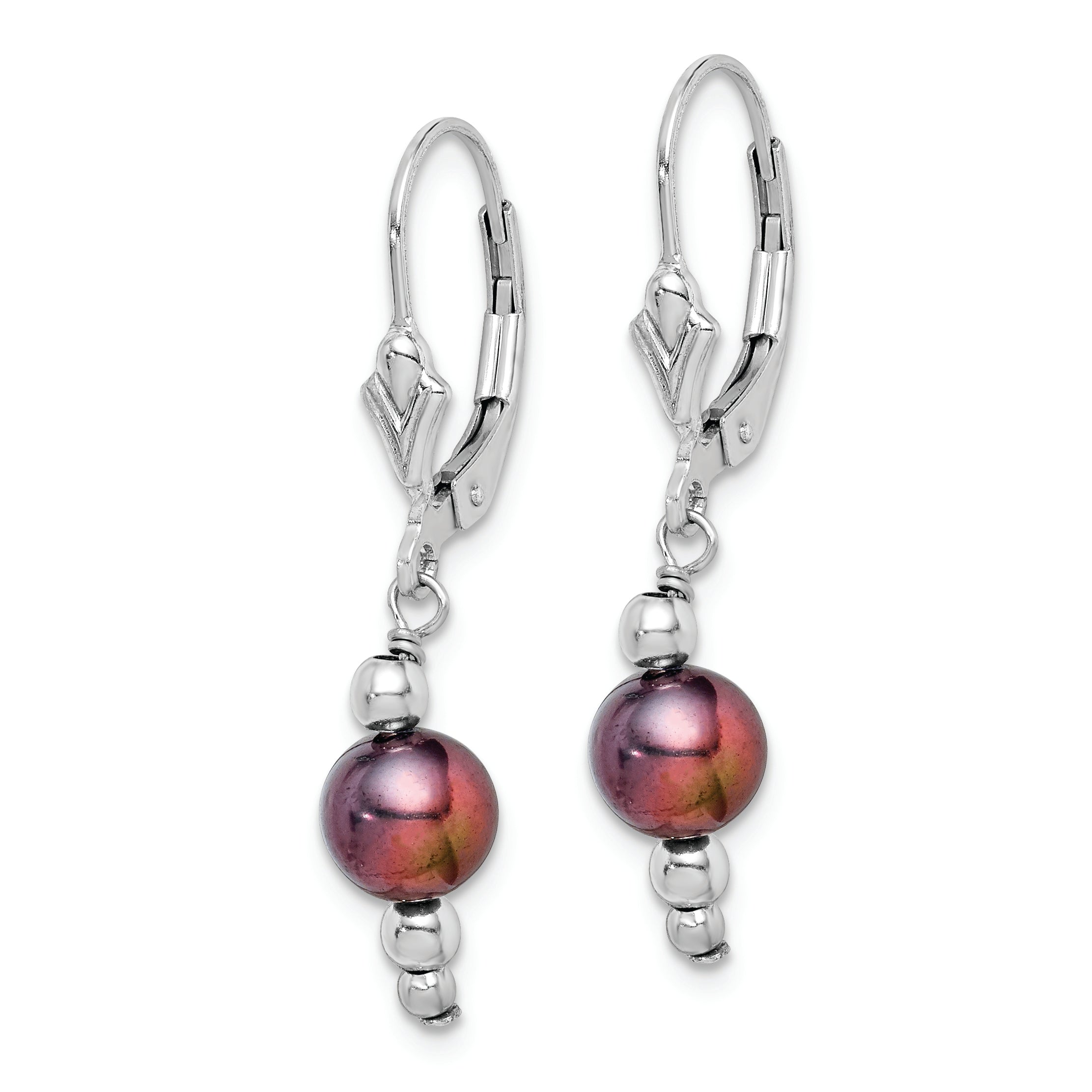 Sterling Silver Rhodium-plated Polished 6-7mm Black Freshwater Cultured Pearl Leverback Dangle Earrings