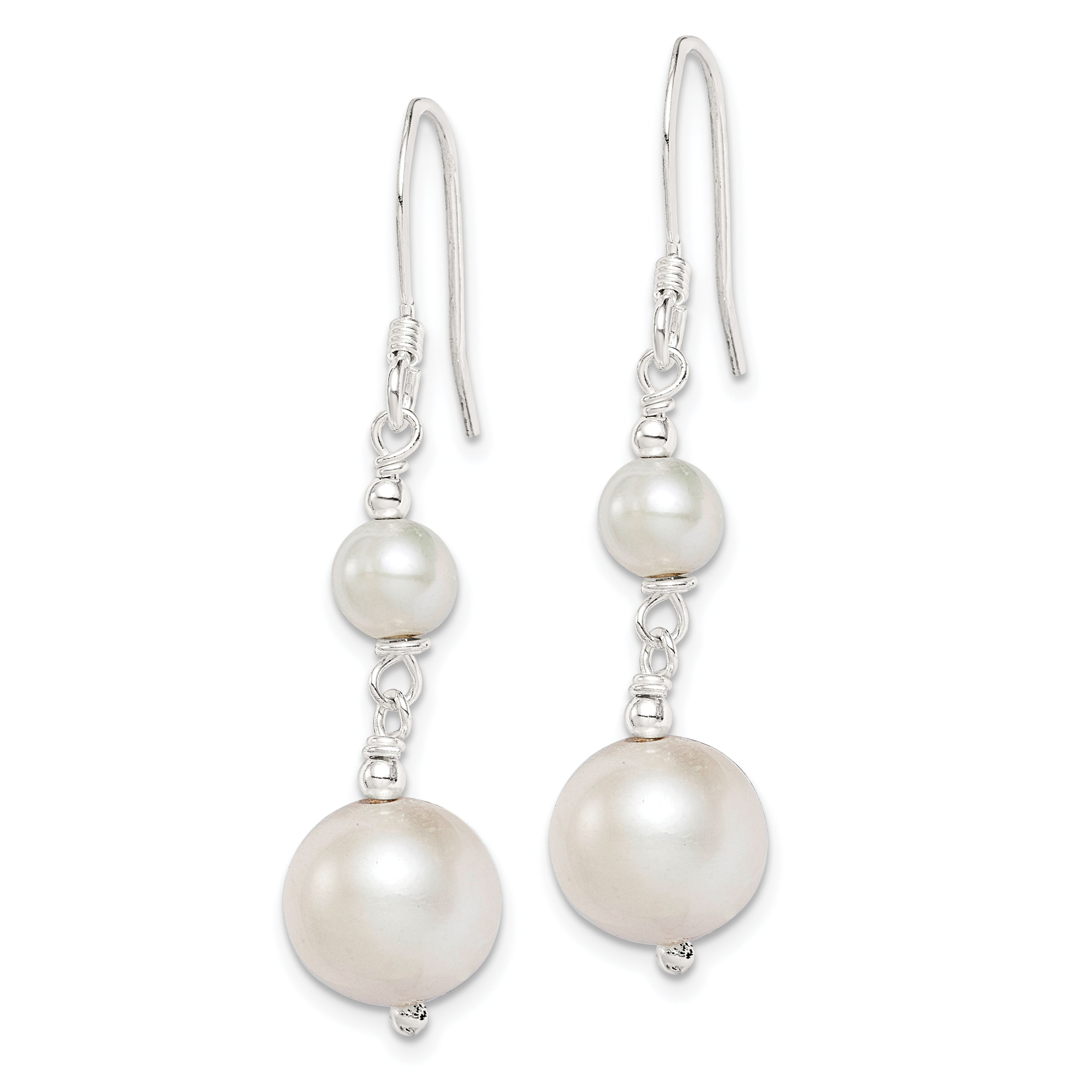 Sterling Silver Polished 6-10mm Freshwater Cultured Pearl Dangle Earrings