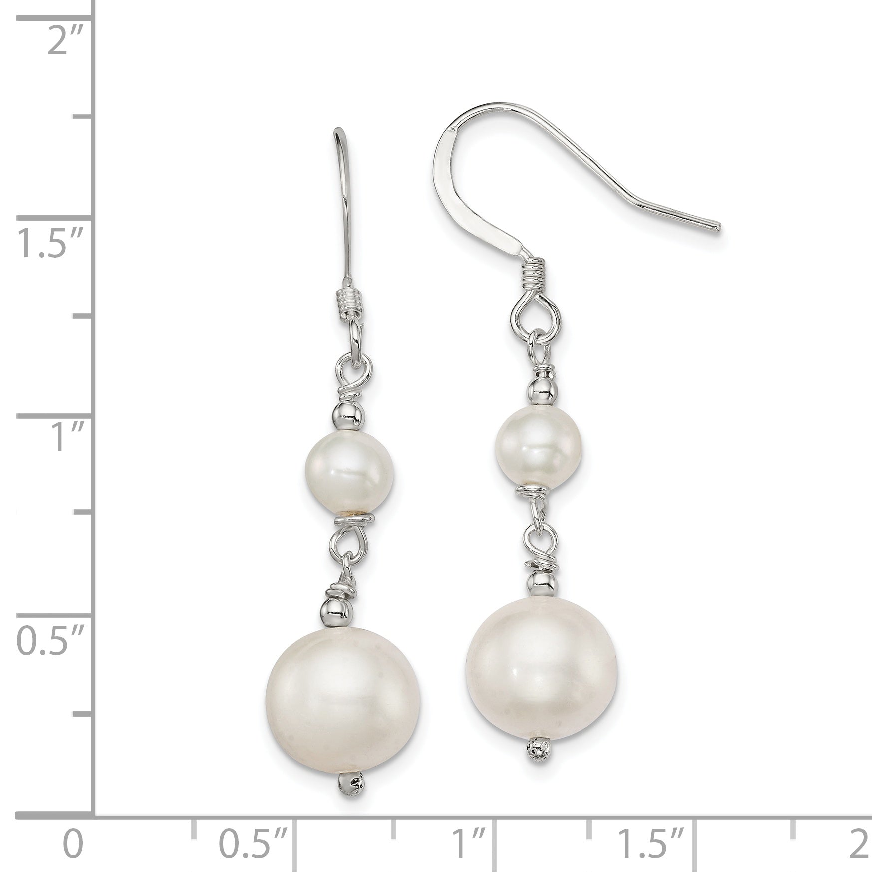 Sterling Silver Polished 6-10mm Freshwater Cultured Pearl Dangle Earrings