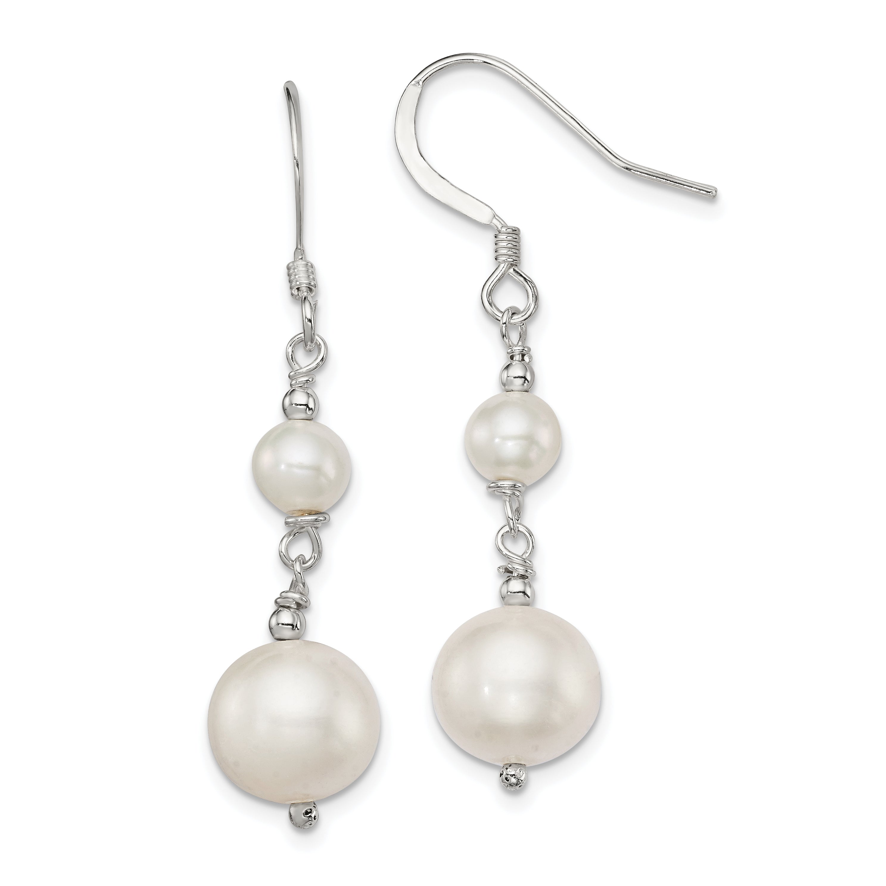 Sterling Silver Polished 6-10mm Freshwater Cultured Pearl Dangle Earrings