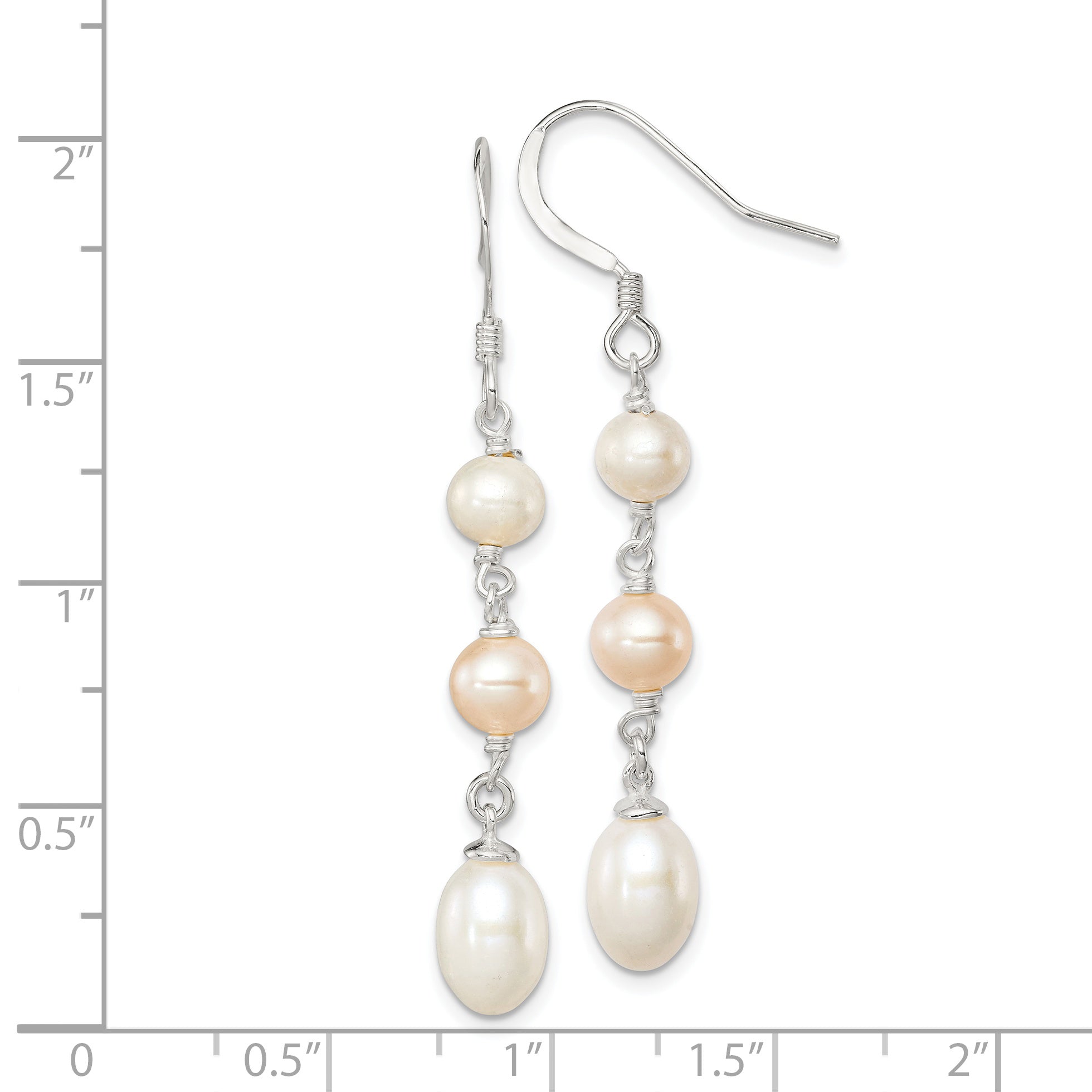 Sterling Silver Polished Pink & White 5-7mm Freshwater Cultured Pearl Dangle Earrings