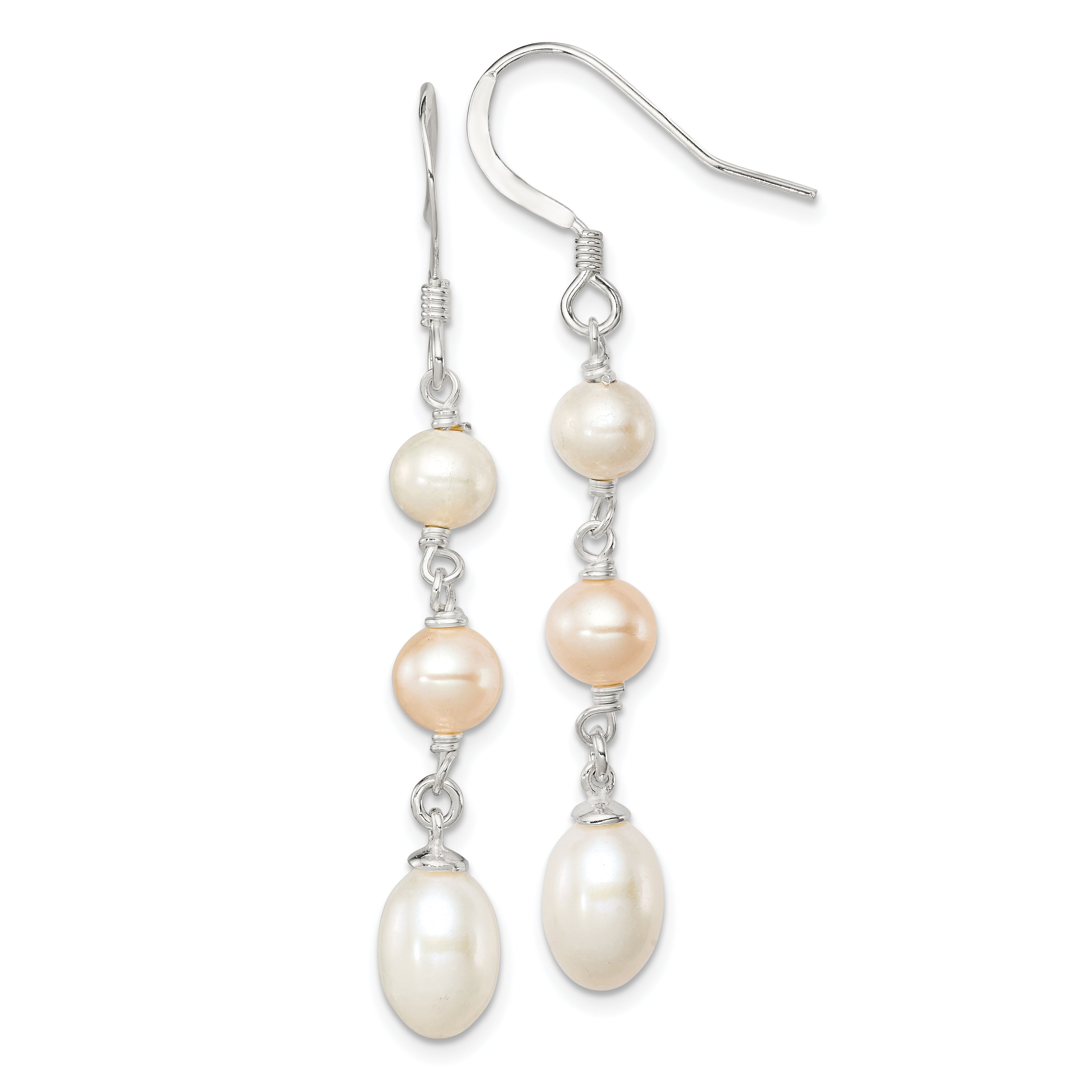 Sterling Silver Polished Pink & White 5-7mm Freshwater Cultured Pearl Dangle Earrings