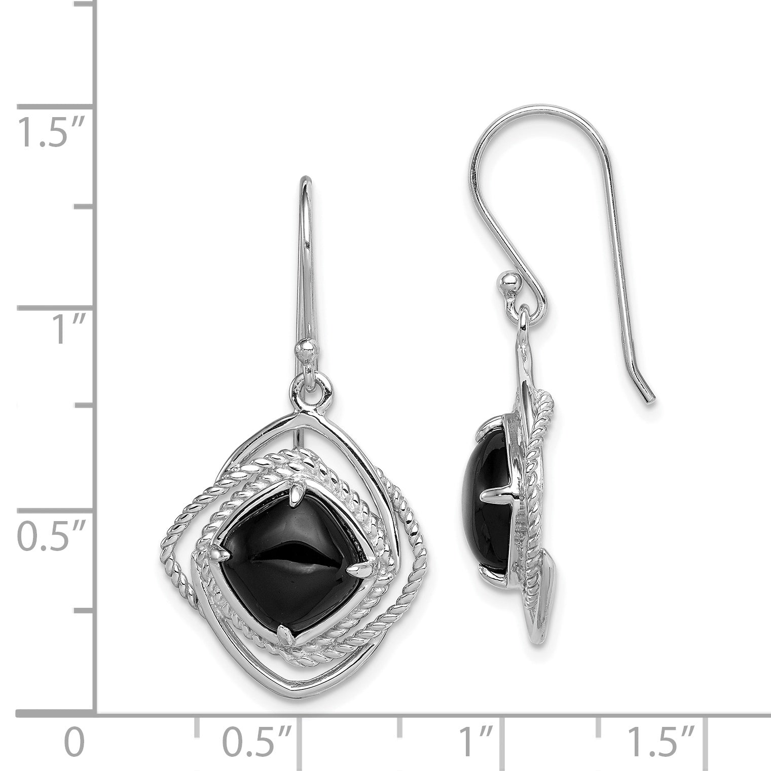 Sterling Silver Rhodium-plated Polished & Twisted Onyx Dangle Earrings