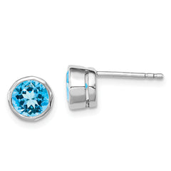 Sterling Silver Rhodium-plated Blue Topaz Circle Stud Earrings