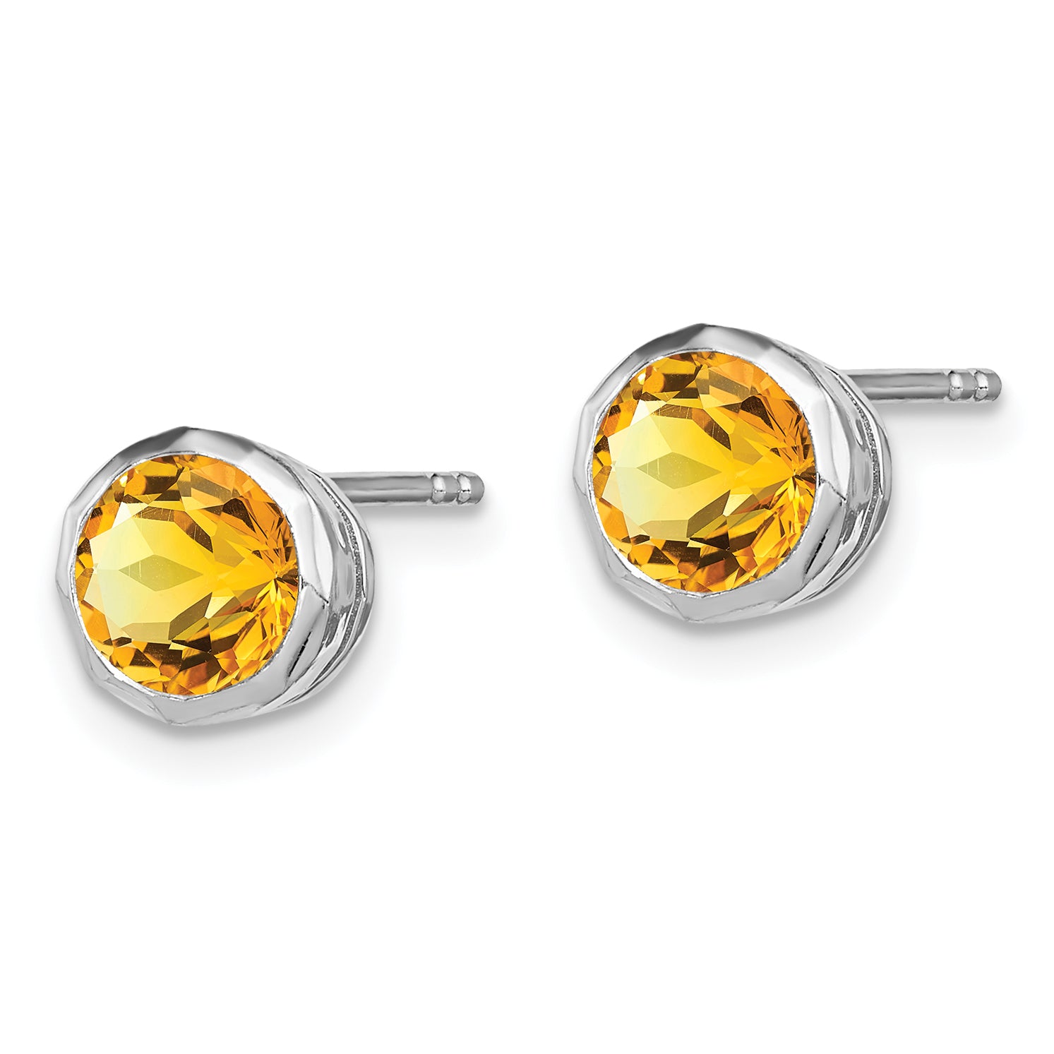 Sterling Silver Rhodium-plated Citrine Circle Stud Earrings