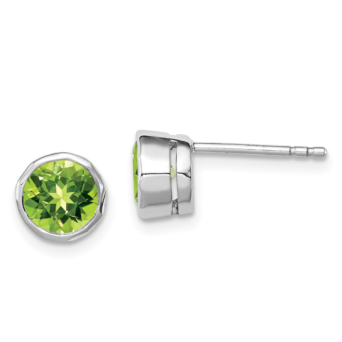 Sterling Silver Rhodium-plated Peridot Circle Stud Earrings