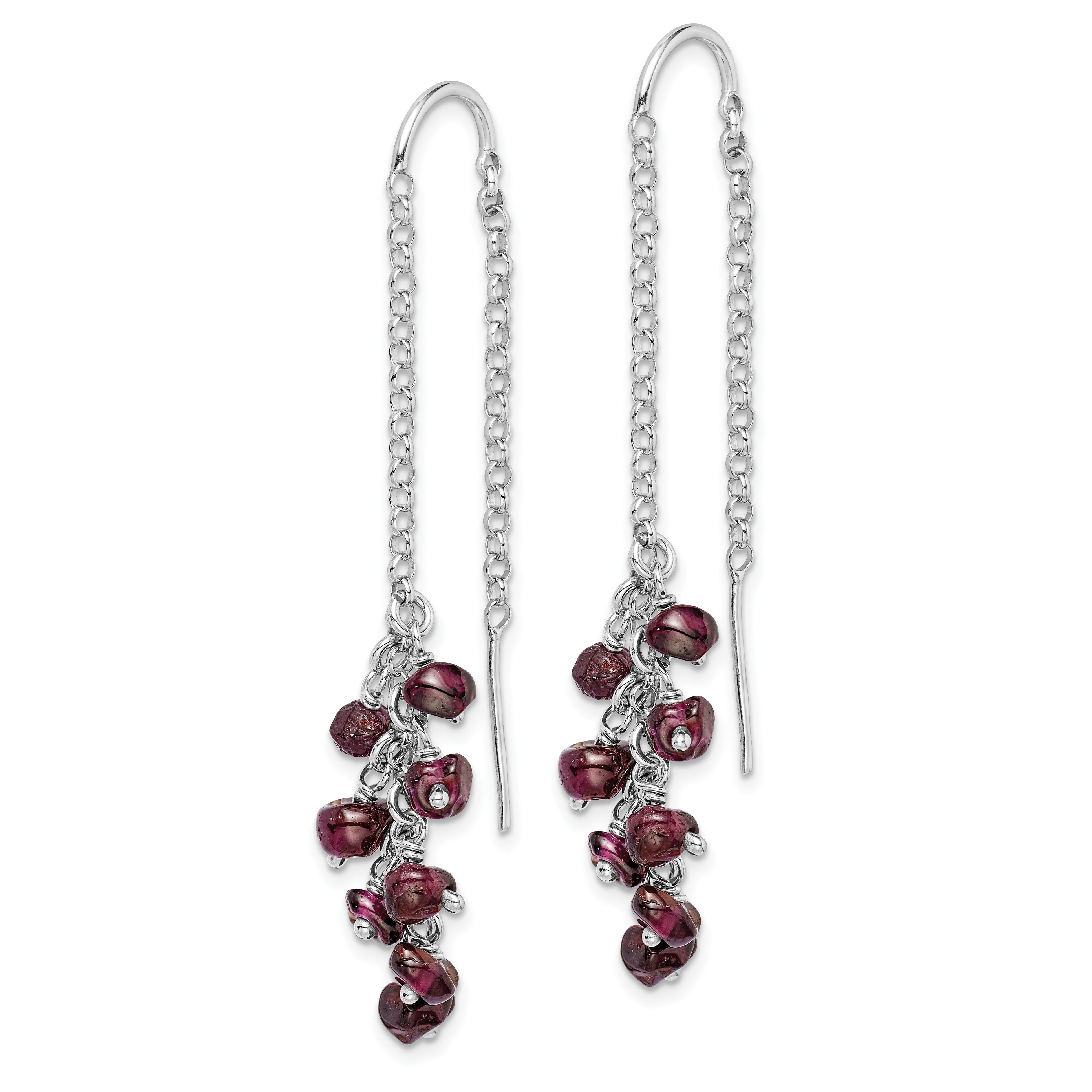 Sterling Silver Rhodium-plated Garnet Cluster Dangle Earrings