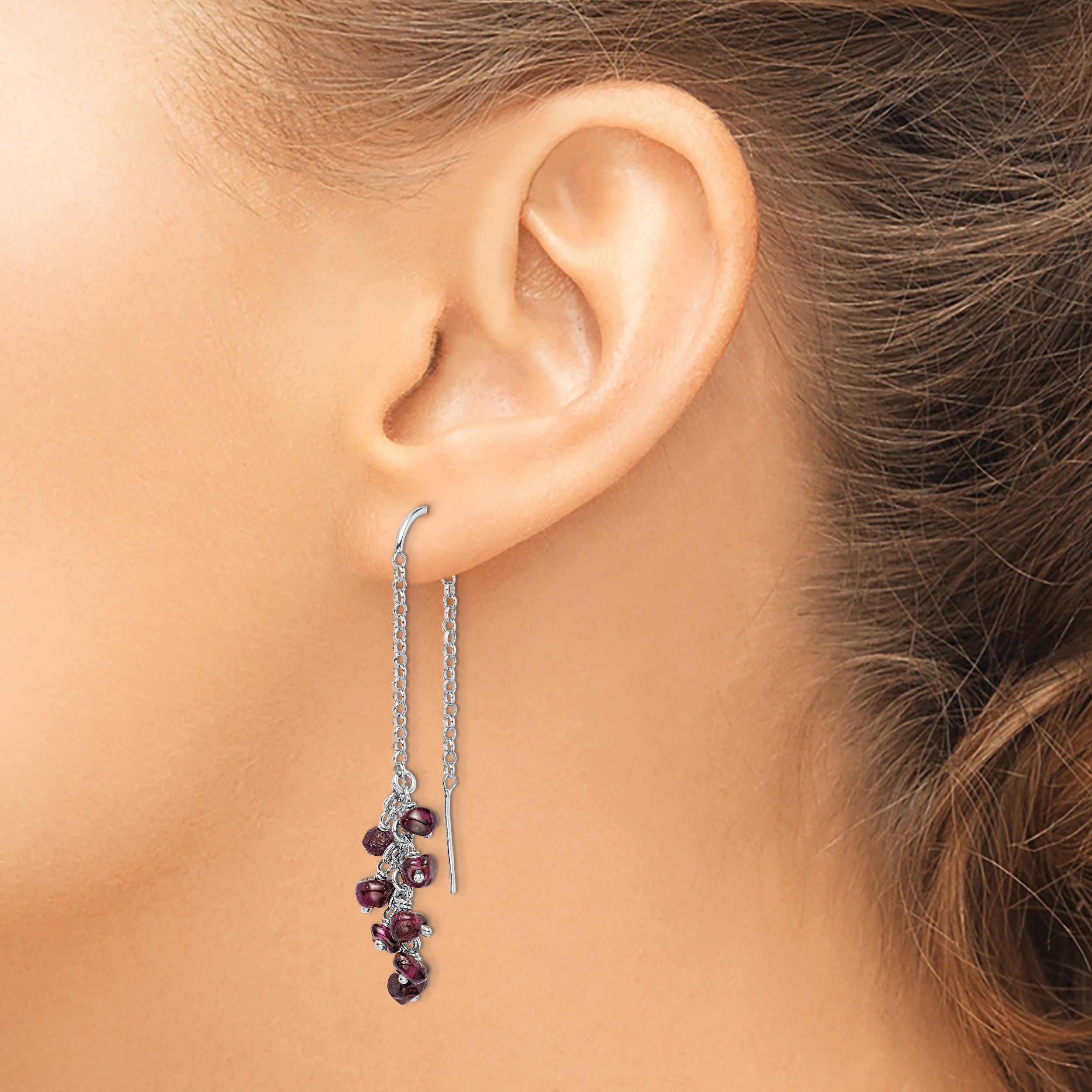 Sterling Silver Rhodium-plated Garnet Cluster Dangle Earrings