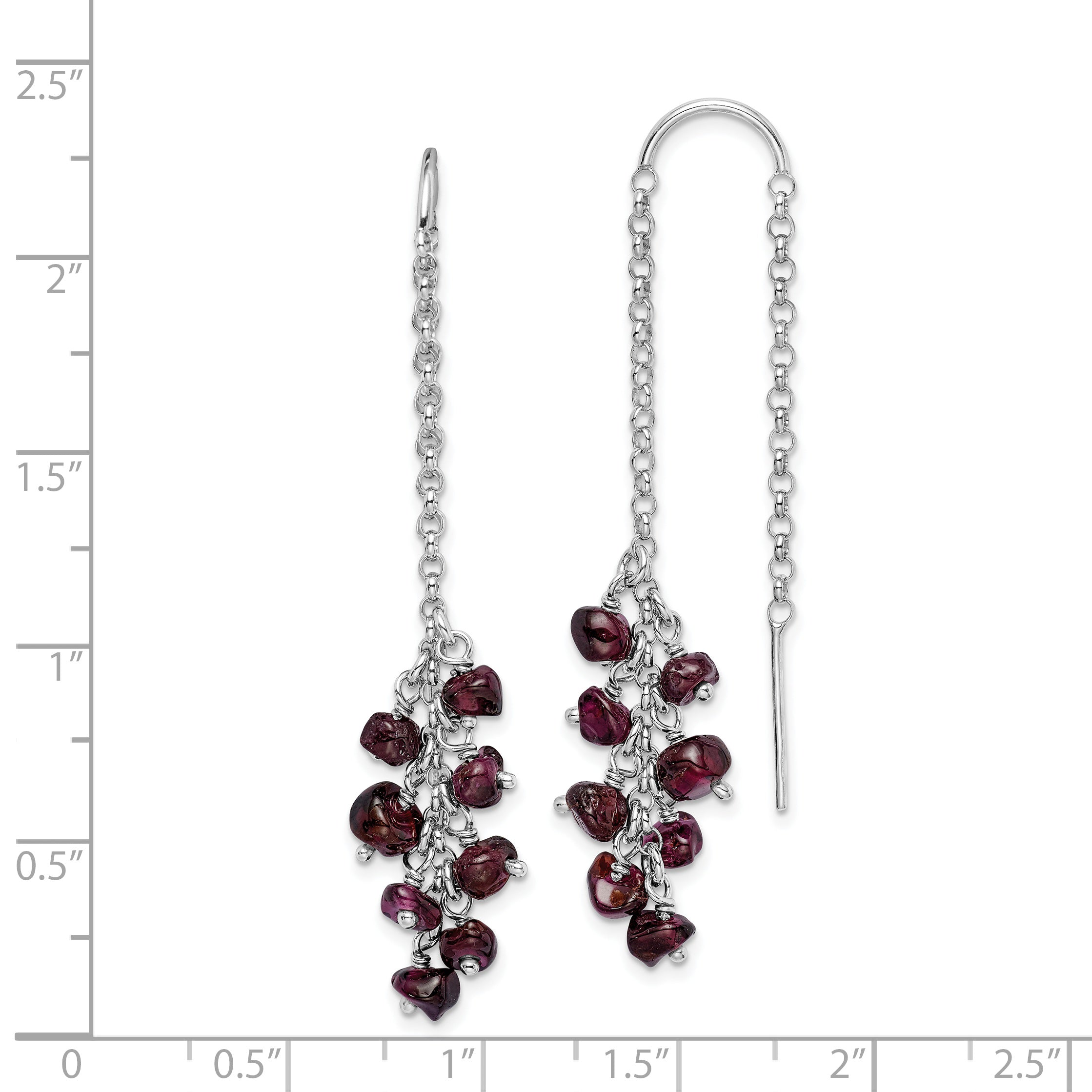 Sterling Silver Rhodium-plated Garnet Cluster Dangle Earrings