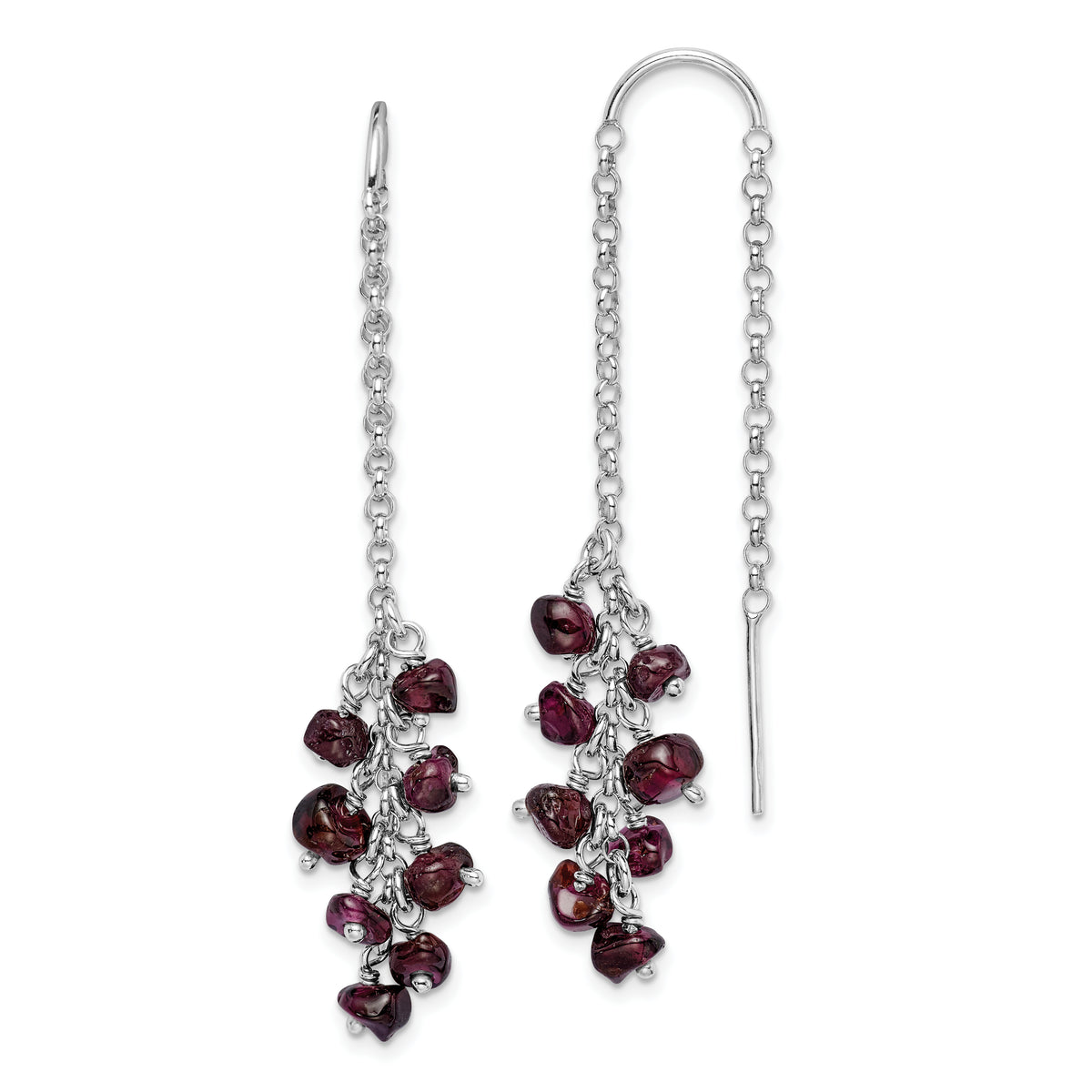 Sterling Silver Rhodium-plated Garnet Cluster Dangle Earrings