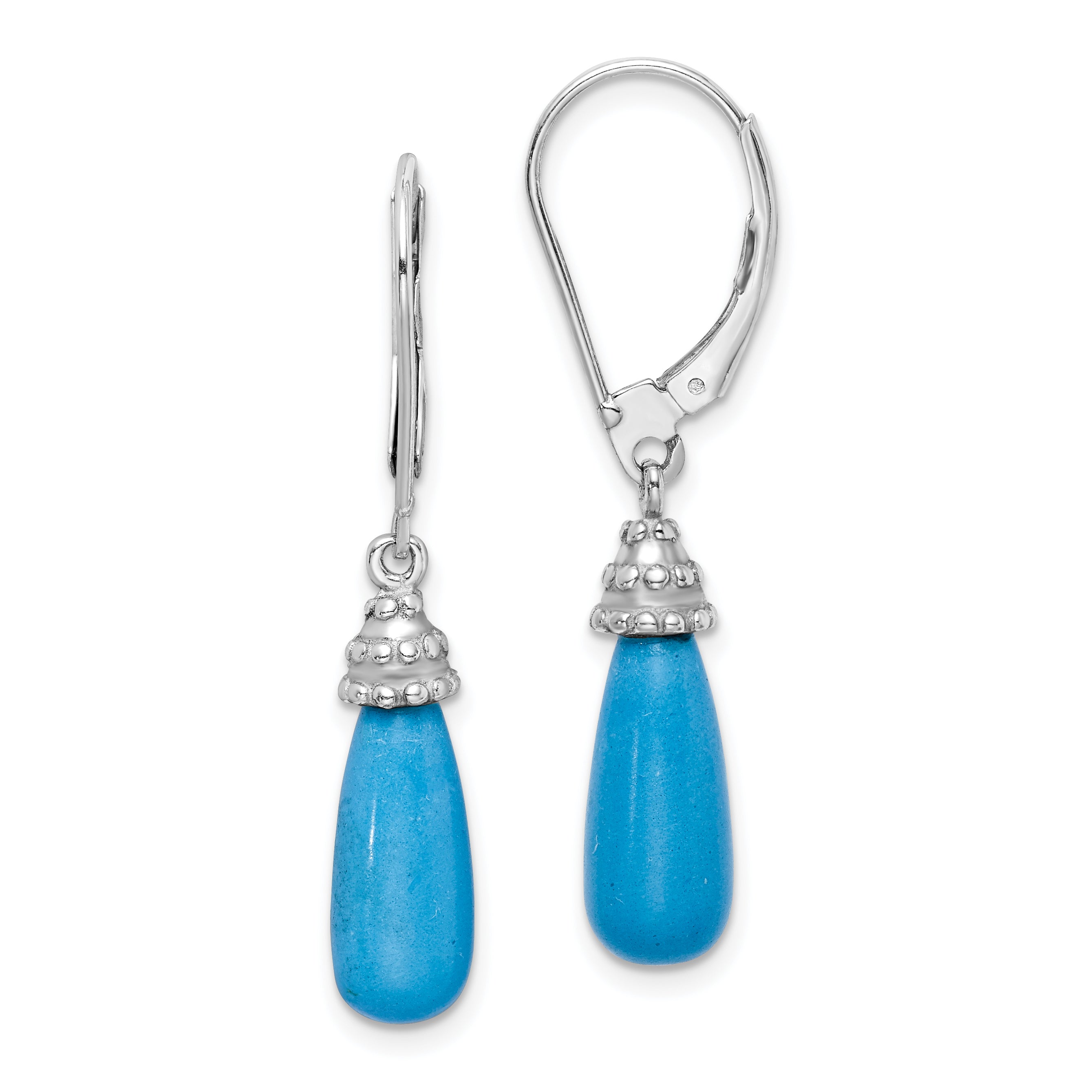 Sterling Silver Rhodium-plated Turquoise Stone Dangle Earrings