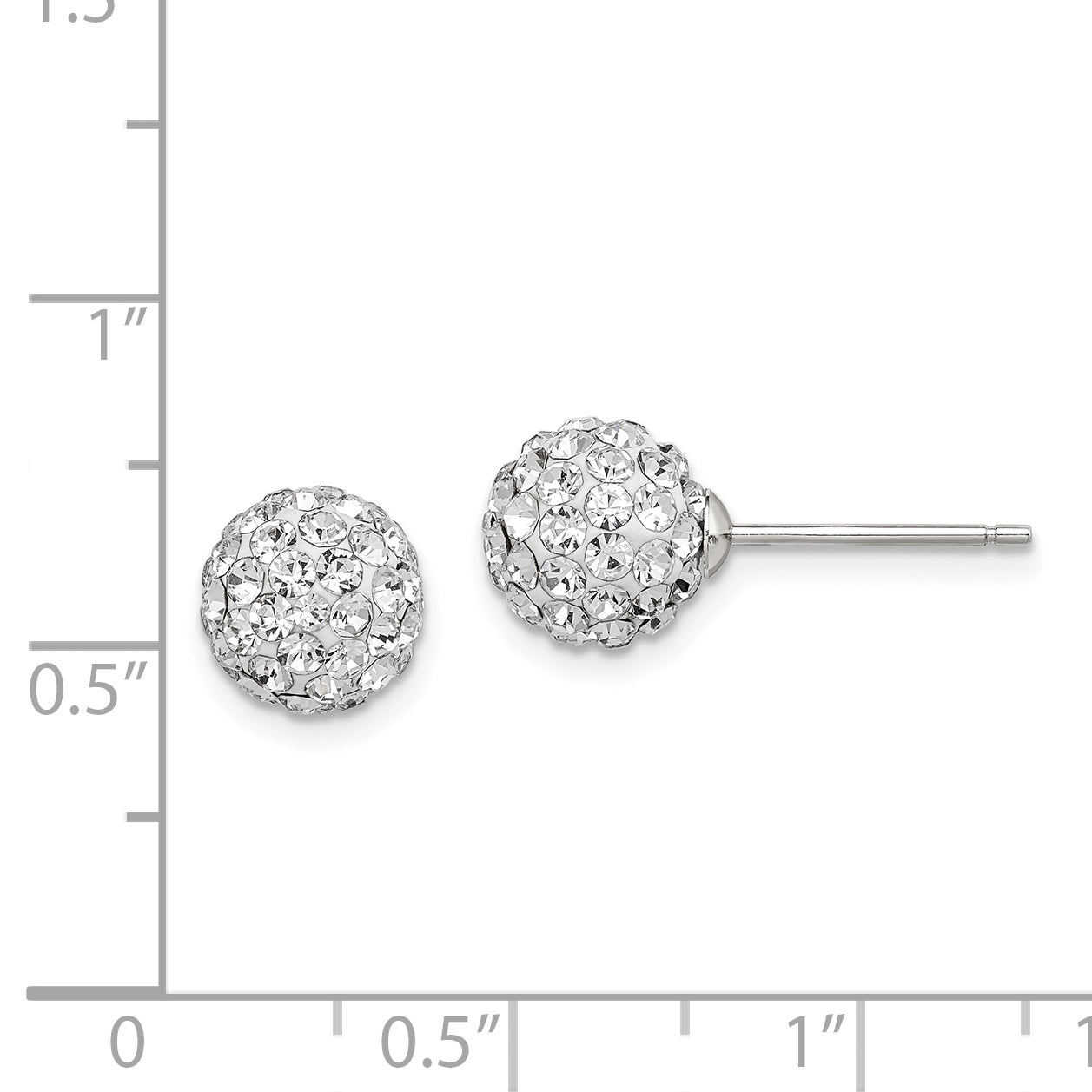 Sterling Silver Rhodium-plated Post 8mm White Czech Crystal Earrings