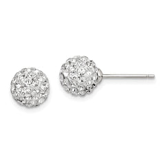 Sterling Silver Rhodium-plated Post 8mm White Czech Crystal Earrings