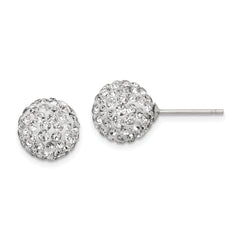 Sterling Silver Rhodium-plated 10mm White Czech Crystal Post Earrings