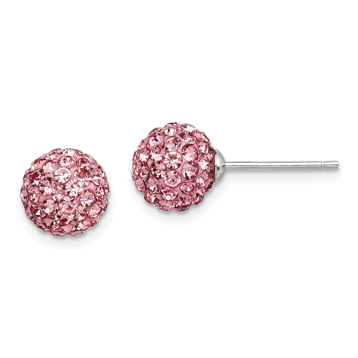 Sterling Silver Rhodium-plated 8mm Pink Czech Crystal Post Earrings