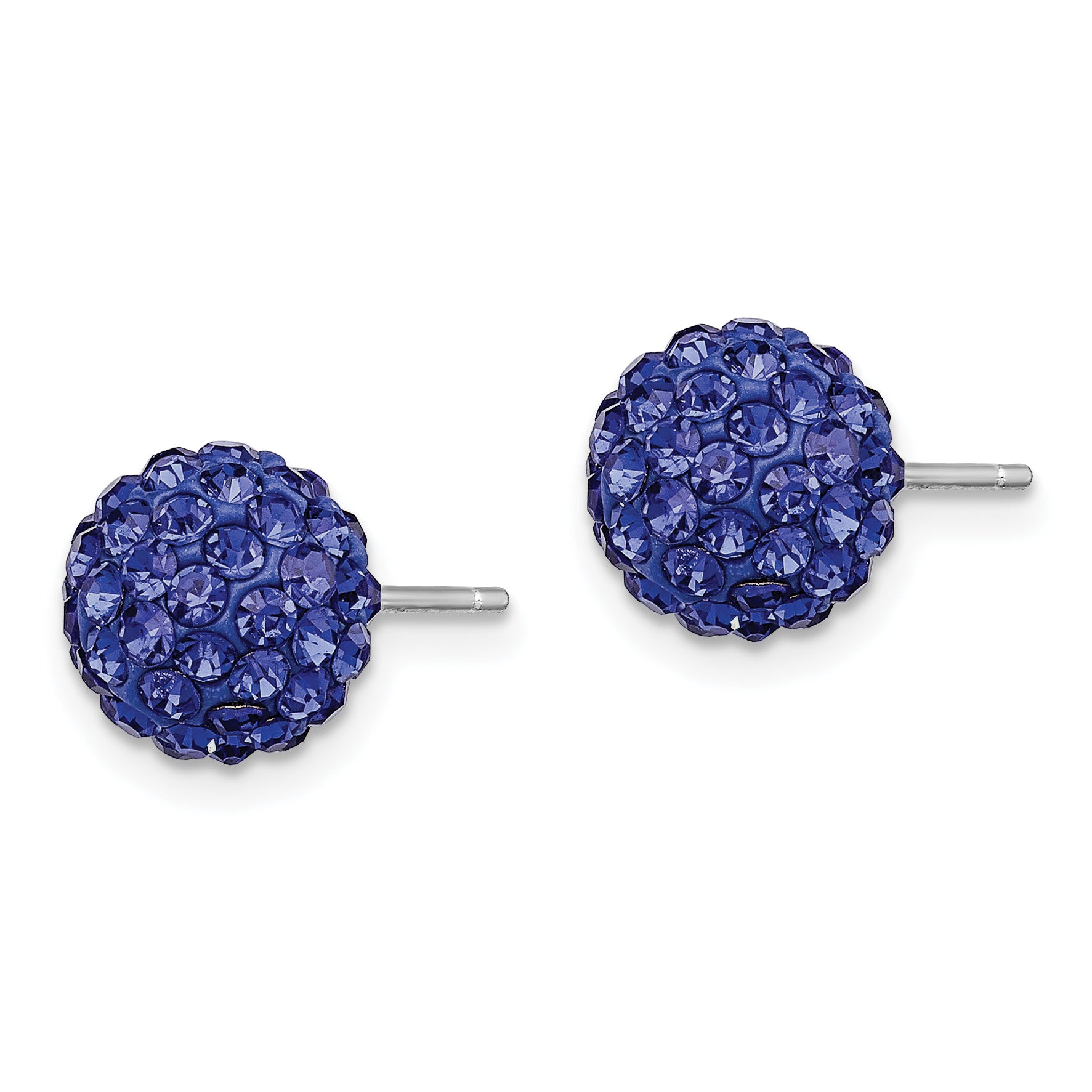 Sterling Silver Rhodium-plated 8mm Dark Blue Czech Crystal Post Earrings