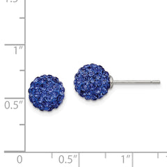 Sterling Silver Rhodium-plated 8mm Dark Blue Czech Crystal Post Earrings