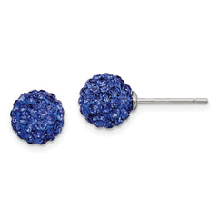 Sterling Silver Rhodium-plated 8mm Dark Blue Czech Crystal Post Earrings