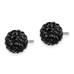 Sterling Silver Rhodium-plated 8mm Black Czech Crystal Post Earrings