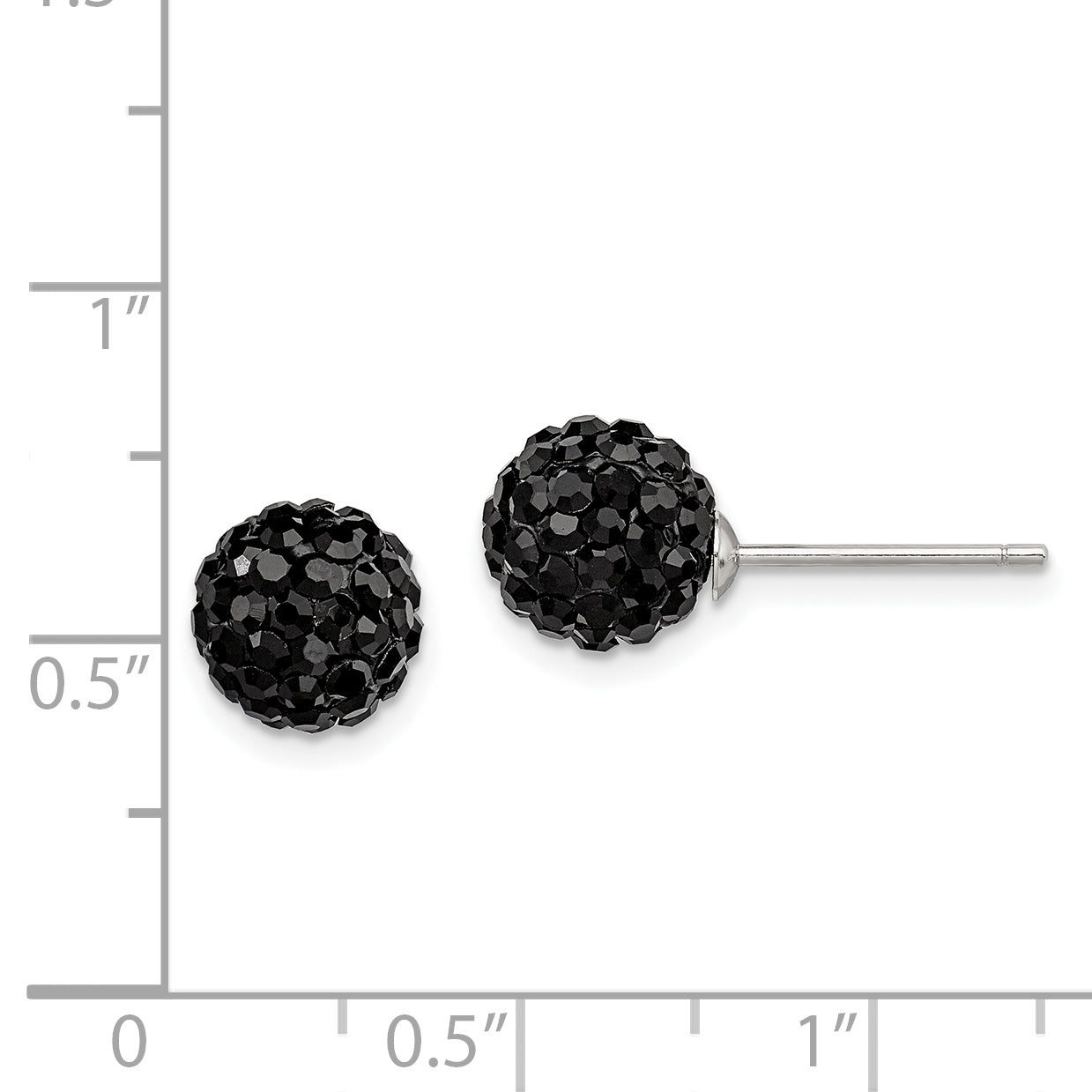 Sterling Silver Rhodium-plated 8mm Black Czech Crystal Post Earrings