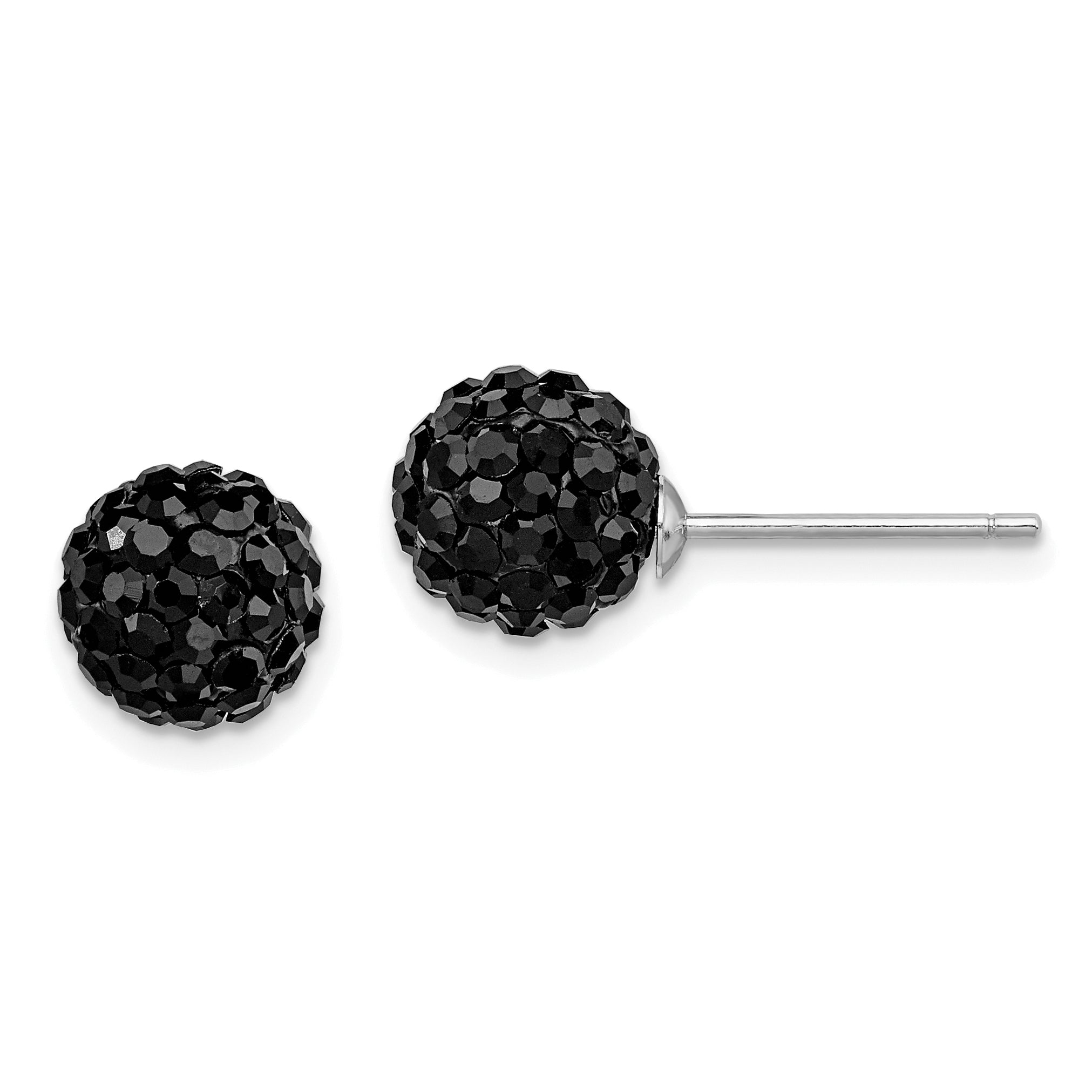 Sterling Silver Rhodium-plated 8mm Black Czech Crystal Post Earrings