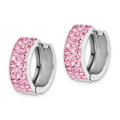 Sterling Silver RH-plated Pink Preciosa Crystal Hinged Hoop Earrings