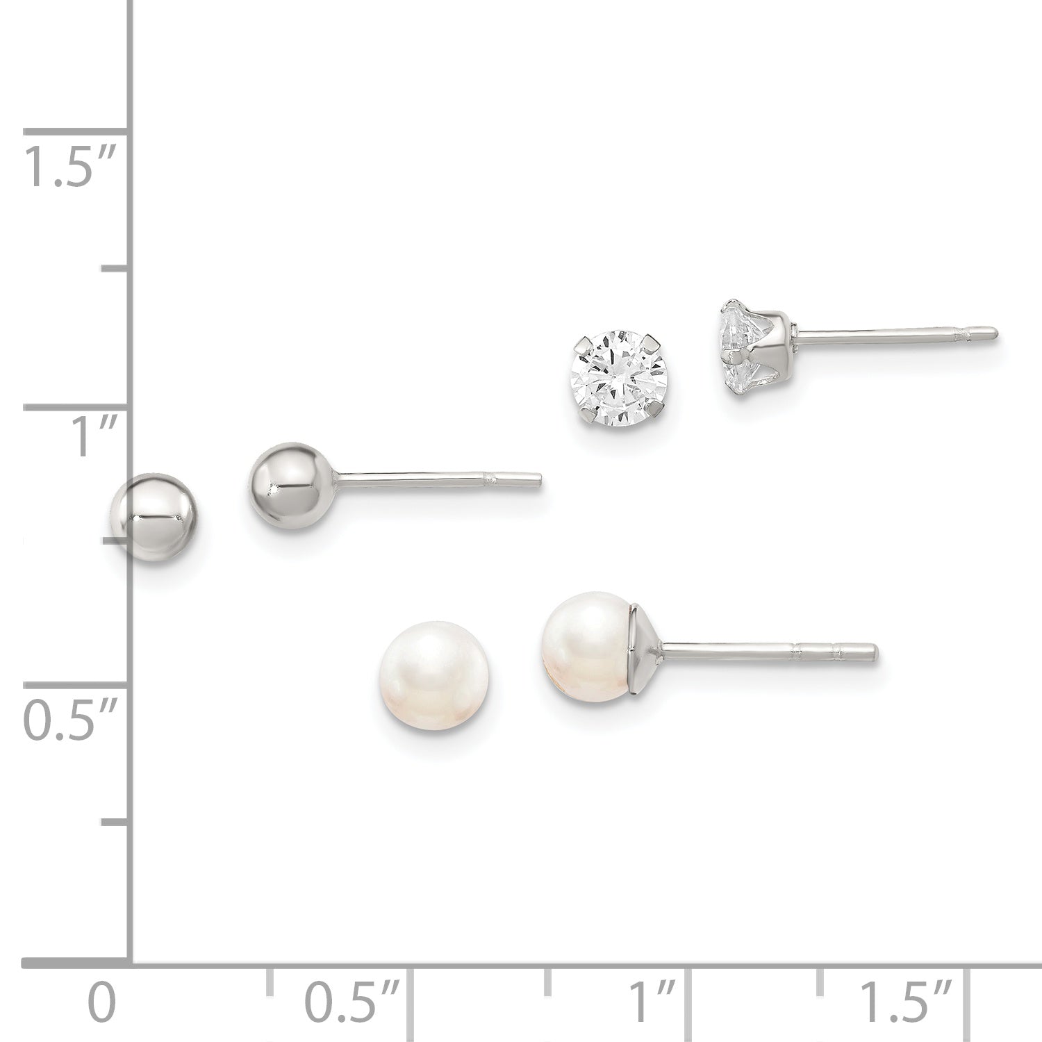 Sterling Silver Post 3pc Stellux Crystal and FWC Pearl Post Earring Set