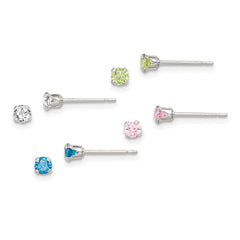 Sterling Silver 4pc Post Stellux Crystal Earring Set