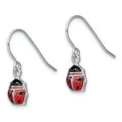 Sterling Silver Rhodium Enameled Ladybug Dangle Earrings