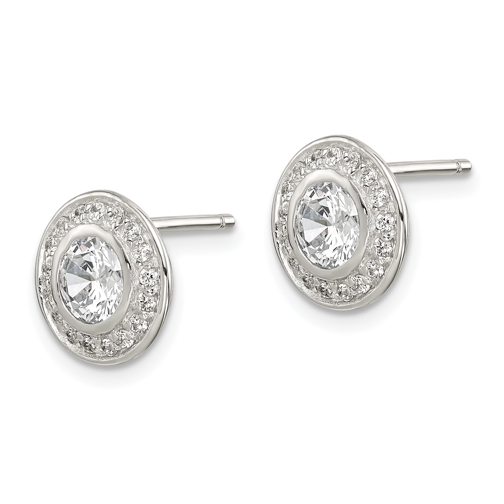 Sterling Silver Rhod-plated Polished Pav‚ CZ Halo Round Post Earrings