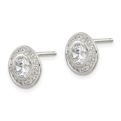 Sterling Silver Rhod-plated Polished Pav‚ CZ Halo Round Post Earrings