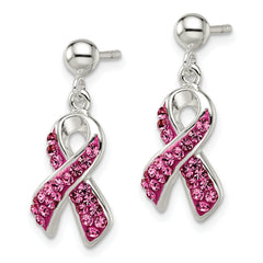 Sterling Silver Stellux Crystal Pink Awareness Ribbon Earrings