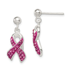 Sterling Silver Stellux Crystal Pink Awareness Ribbon Earrings