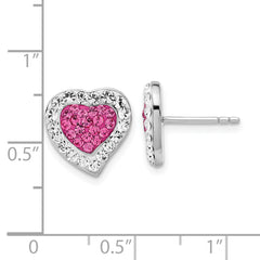 Sterling Silver Rhodium-plated Pink & Clear Stellux Crystal Heart Post Earrings