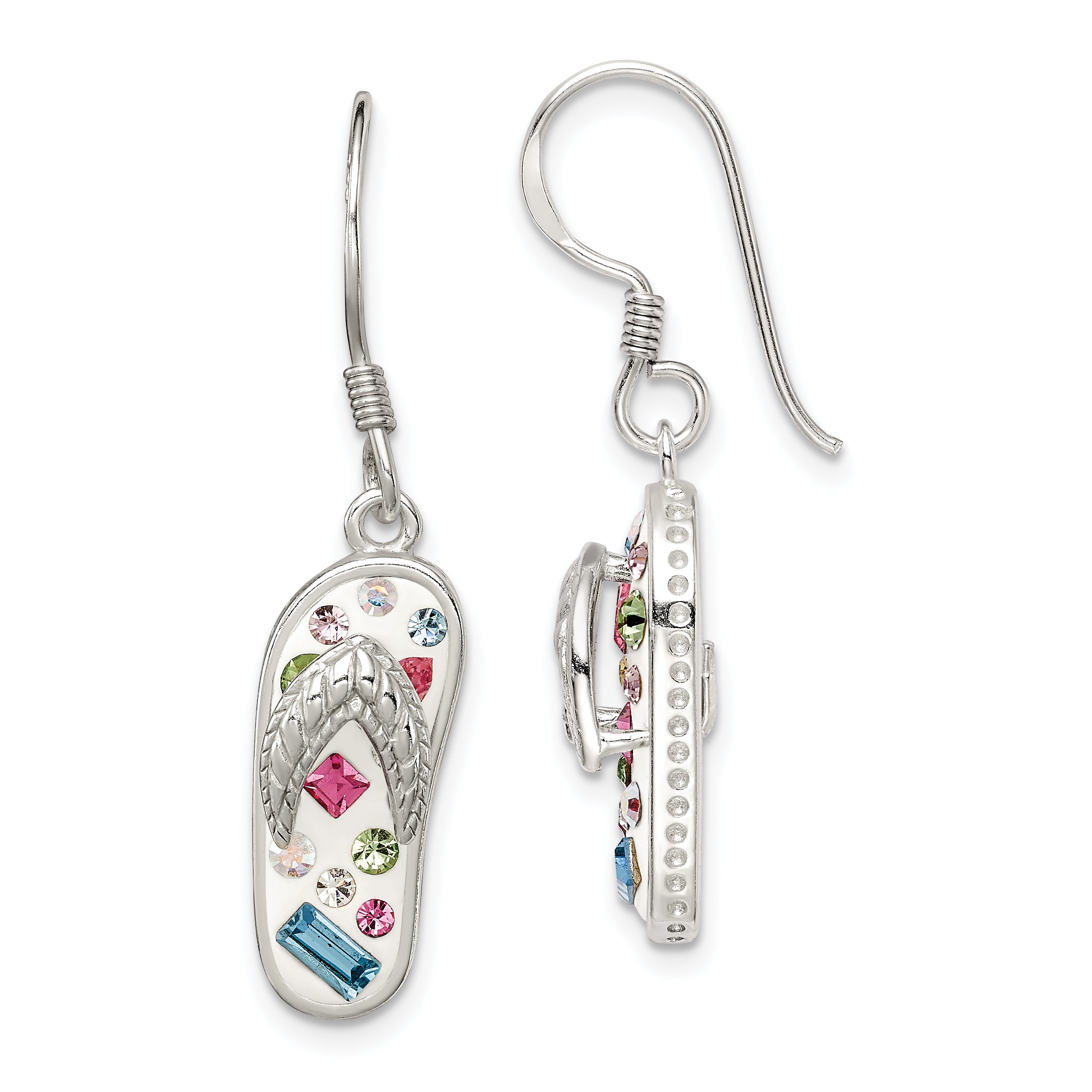 Sterling Silver Stellux Crystal Multi-Color/White Flip Flop Earrings