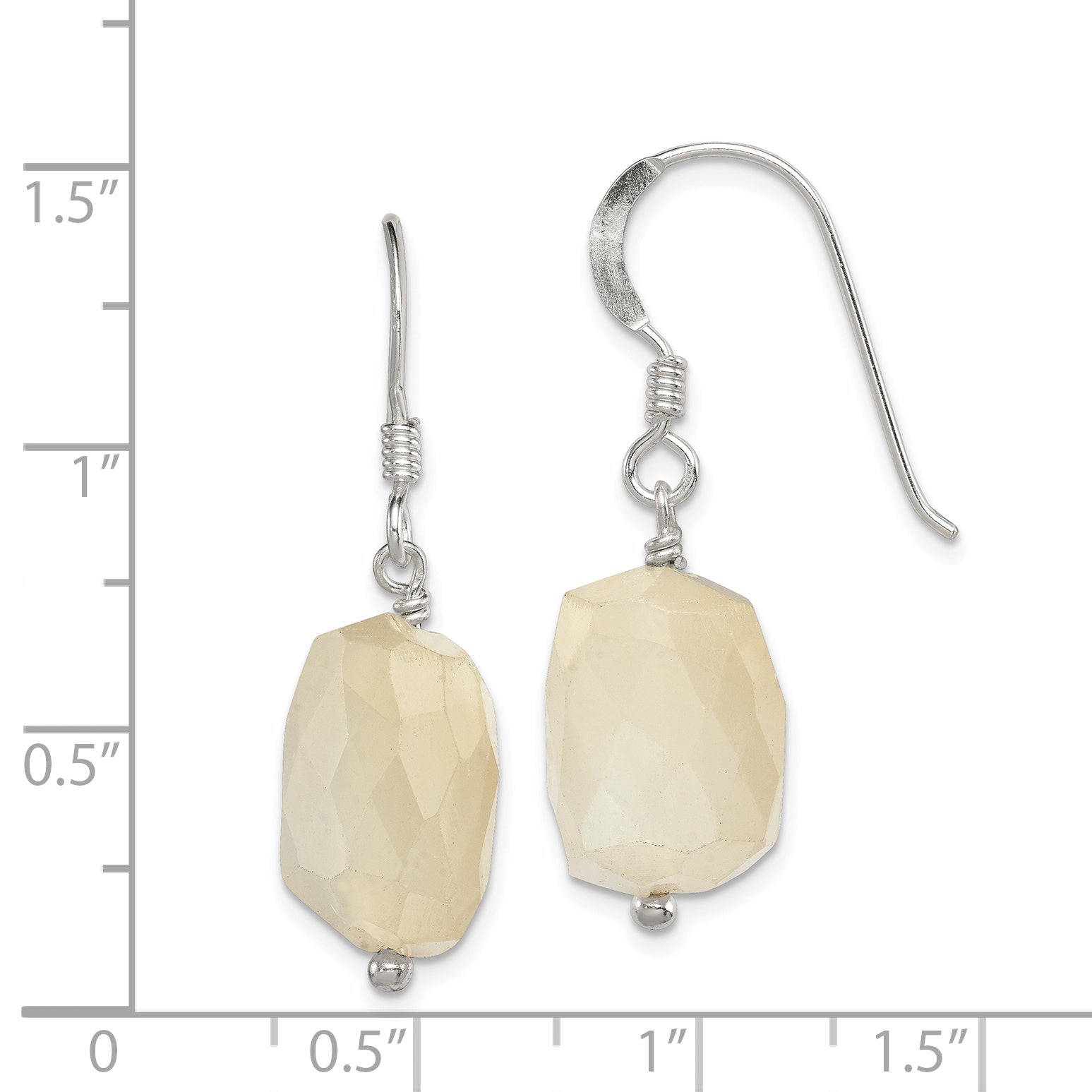 Sterling Silver Polished Faceted Moonstone Dangle Earrings