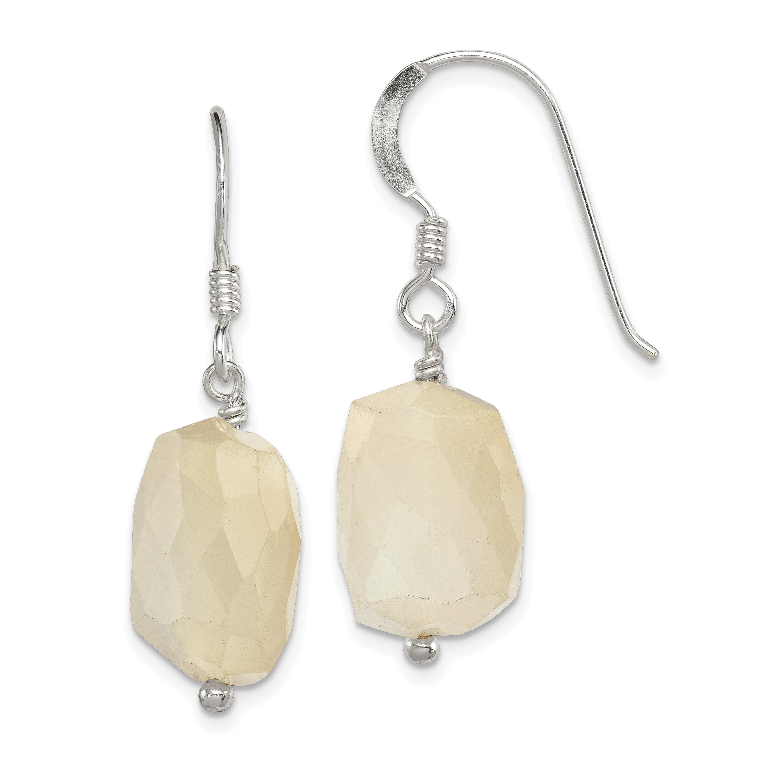 Sterling Silver Polished Faceted Moonstone Dangle Earrings