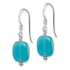 Sterling Silver Polished Aquamarine-color Glass Dangle Earrings