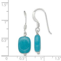 Sterling Silver Polished Aquamarine-color Glass Dangle Earrings