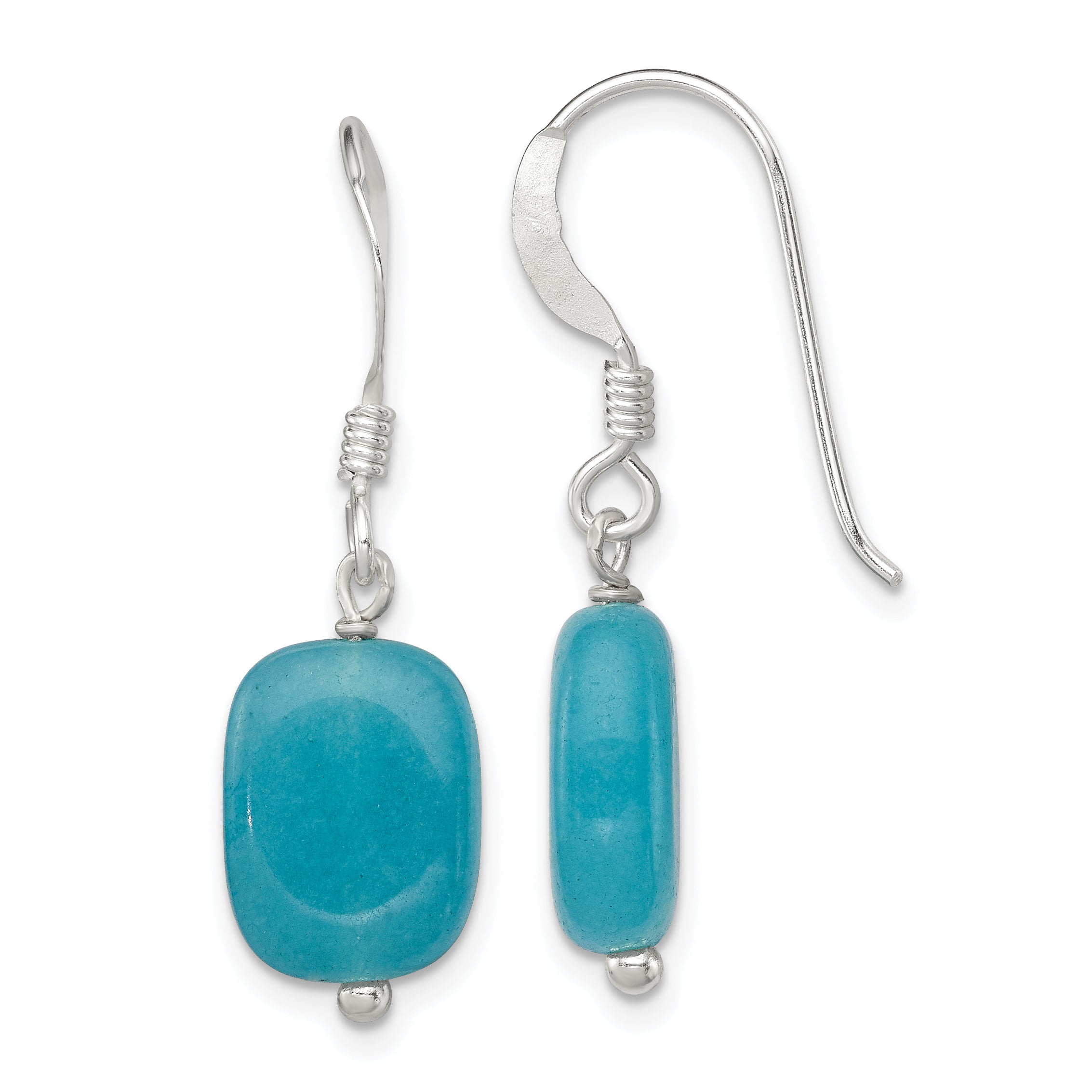 Sterling Silver Polished Aquamarine-color Glass Dangle Earrings