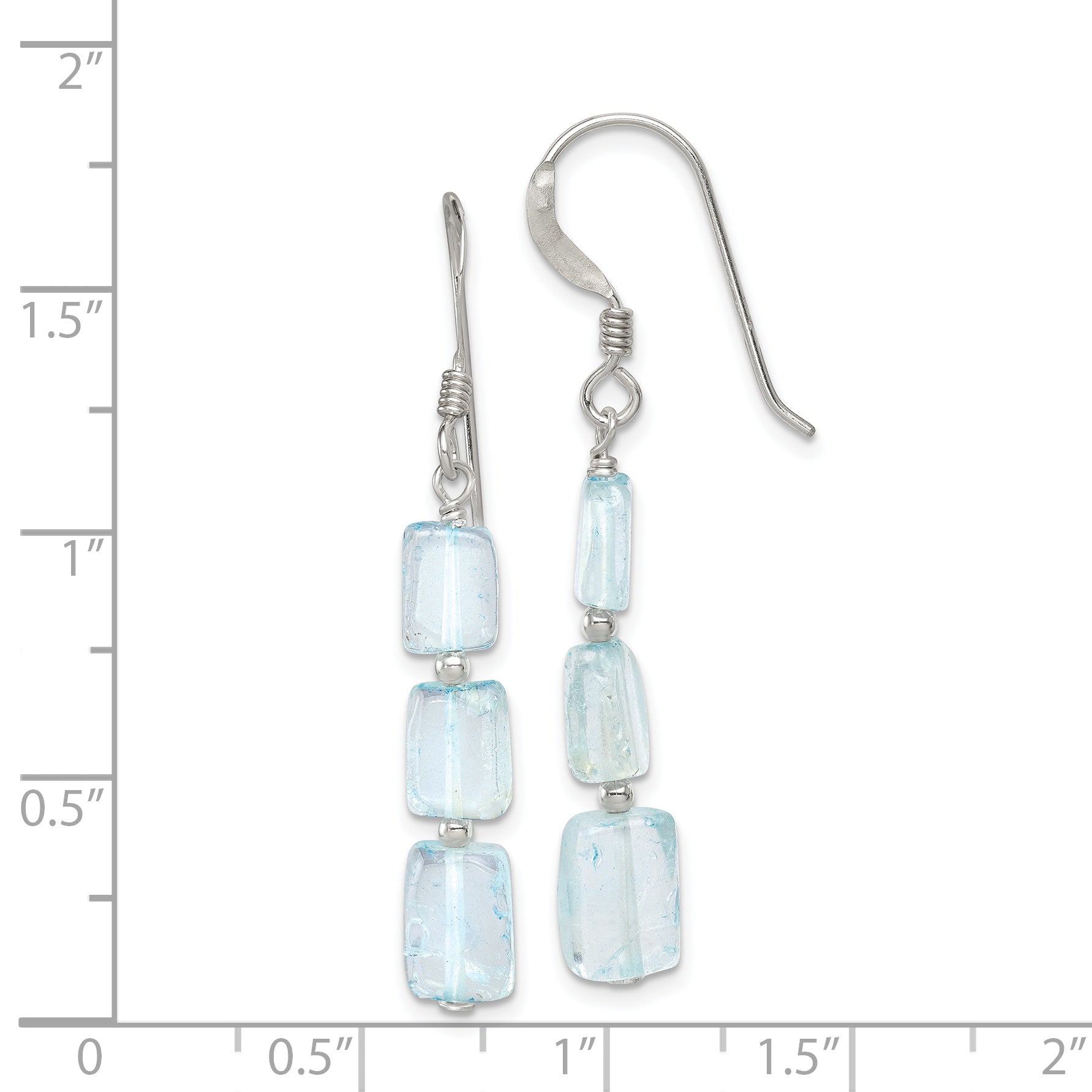 Sterling Silver Polished Rectangular Light Blue Quartz Dangle Earrings