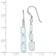 Sterling Silver Polished Rectangular Light Blue Quartz Dangle Earrings