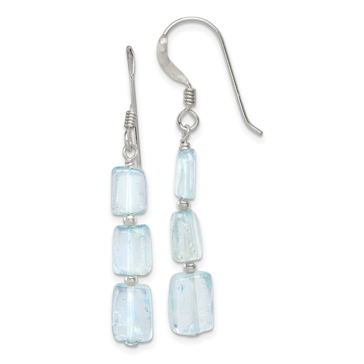 Sterling Silver Polished Rectangular Light Blue Quartz Dangle Earrings